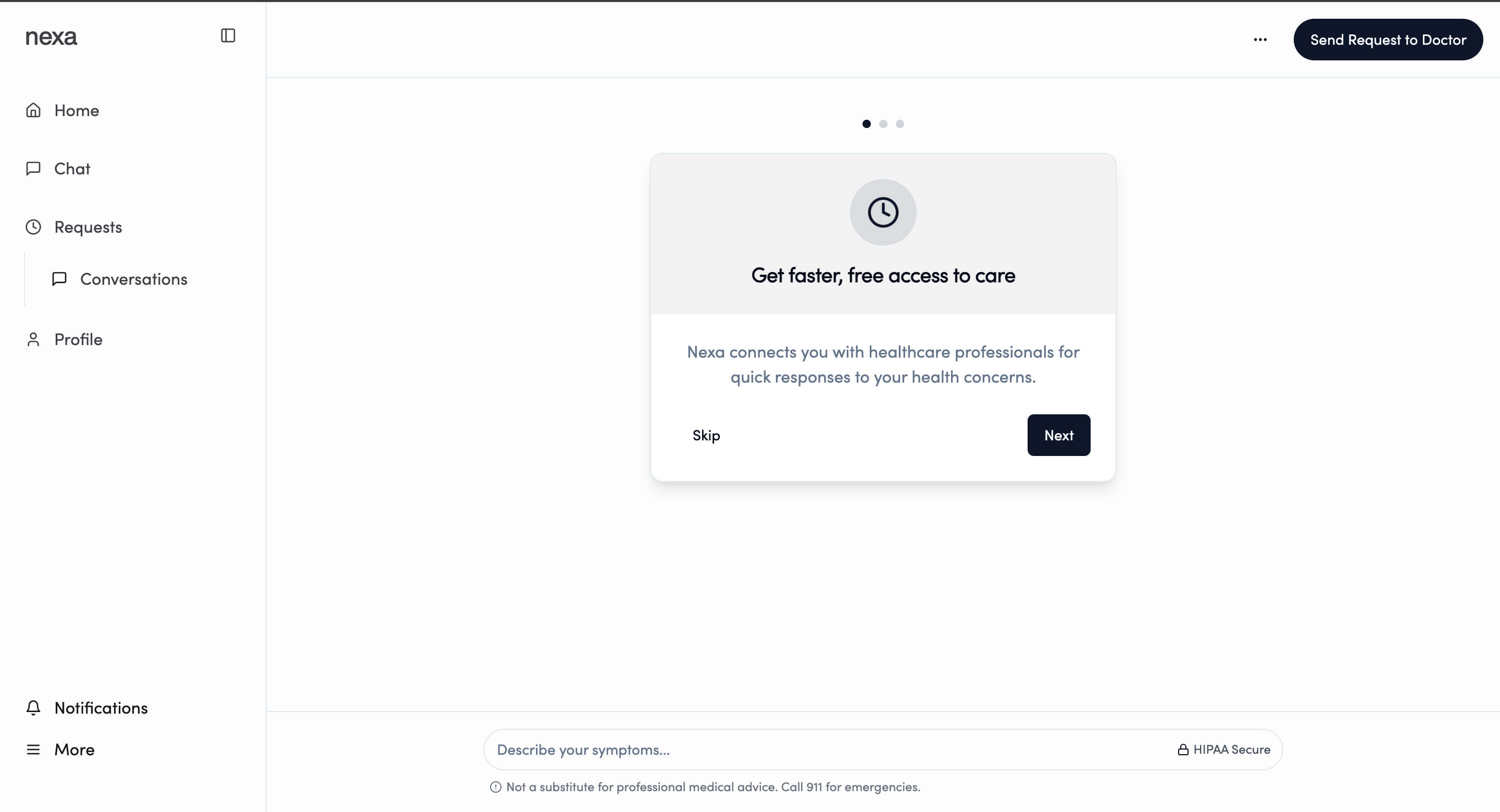 Nexalabs AI-powered symptom assessment interface